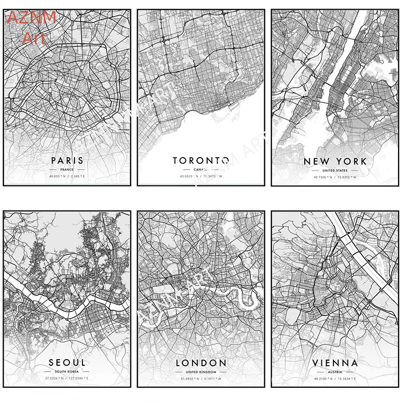 Home Decor New York - Mapa da cidade arte cartaz paris