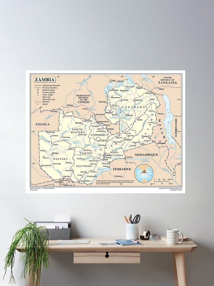 Home Decor Zambia - Mapa da Zâmbia, impressão em tela,