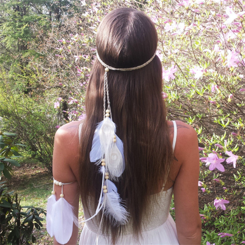 Home Decor Indonesia - Handmade White Feather Headband para Mulheres,