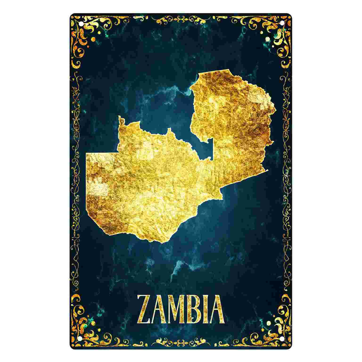 Home Decor Zambia - Mapa de Zâmbia em Folha de