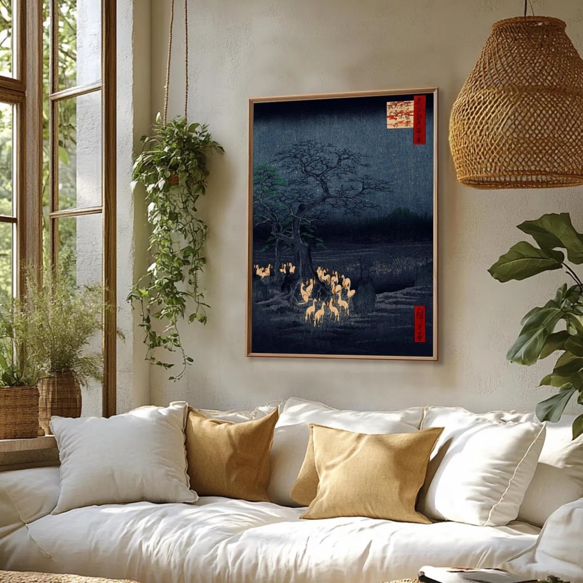 Japonês retro raposa impressão - Home Decor Japandi Style avaliação e preço
