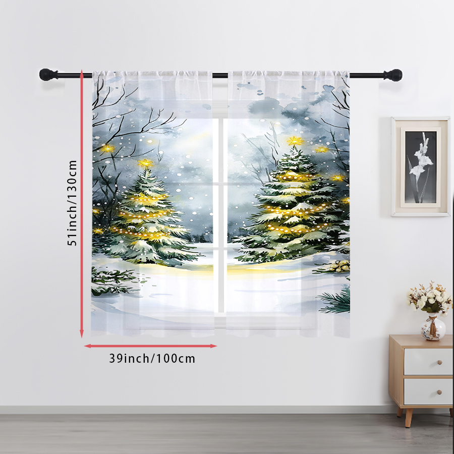 2 Peças de Cortinas Transparen - Home Decor Xmas Tree avaliação e preço
